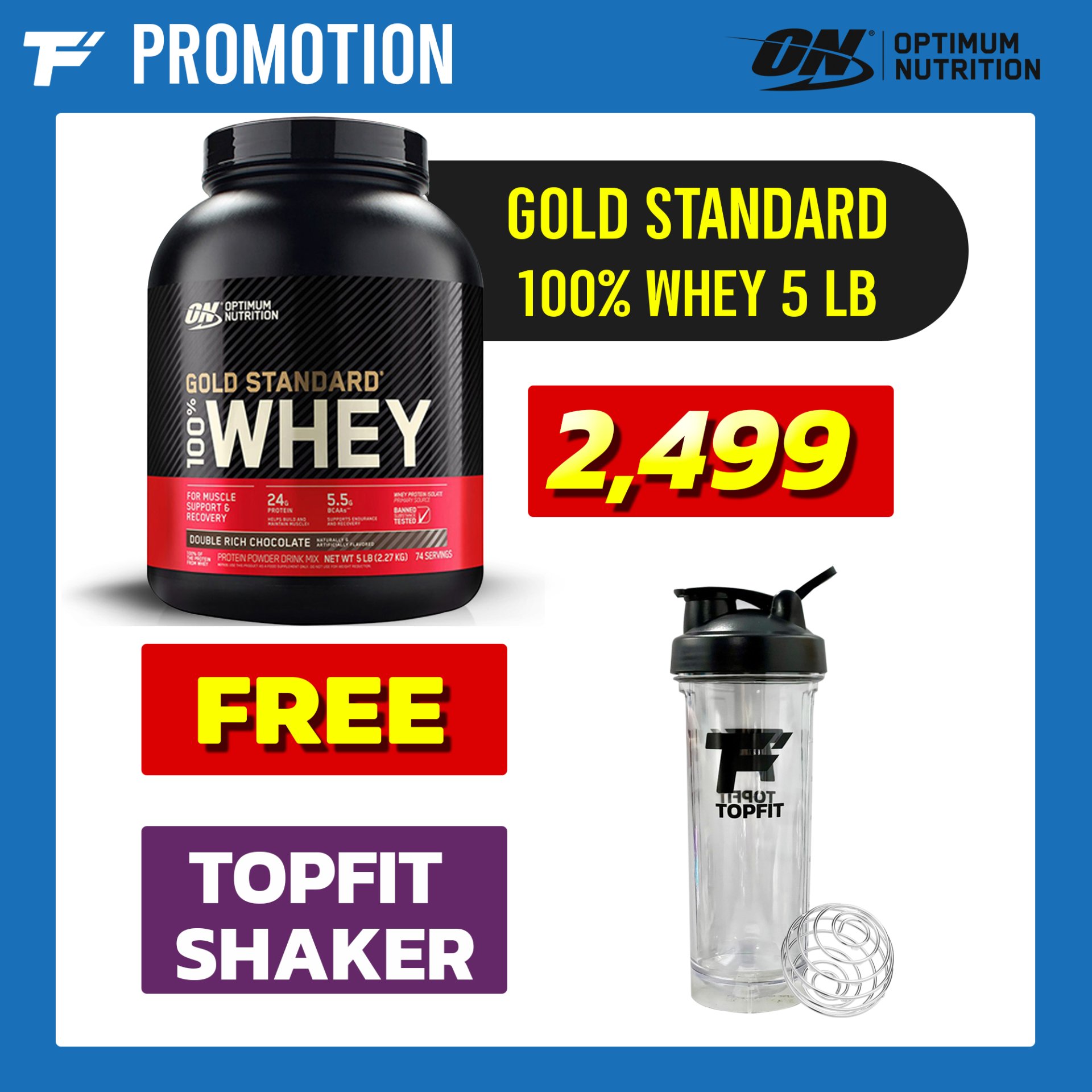 OPTIMUM NUTRITION GOLD STANDARD 100% WHEY (5 LB) Protein Isolates Powder  5lbs- Double Chocolate 