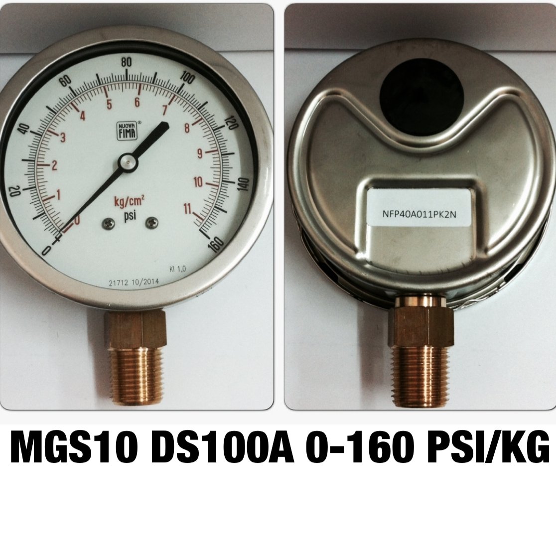 เกจ์วัดความดัน 4 นิ้ว 0-11 Kg/cm2 (0-160PSI) ออกล่าง 1/2" ทองเหลือง NPT , MGS10 DS100A NUOVAFIMA Pressure Gauge Made in ITALY @ ราคา