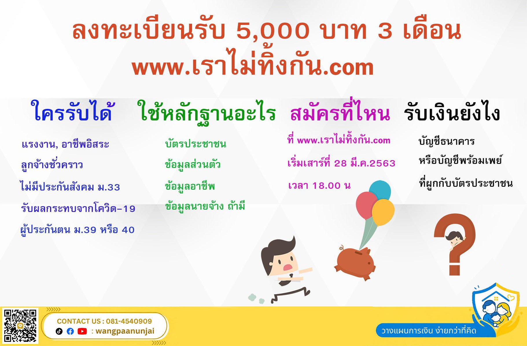 วิธีลงทะเบียน รับเงิน 5,000 บาท 3 เดือน
