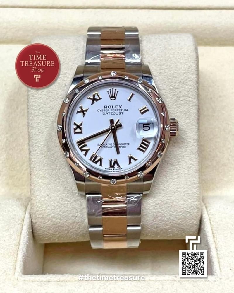 Rolex 278341RBR Datejust 31 White Roman Dial Diamond Bezel Rose Gold Two Tone thetimetreasure