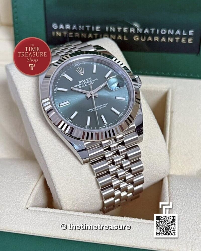Rolex 126334-0028 (New Model) Datejust 41 Fluted Mint Green Dial Jubilee