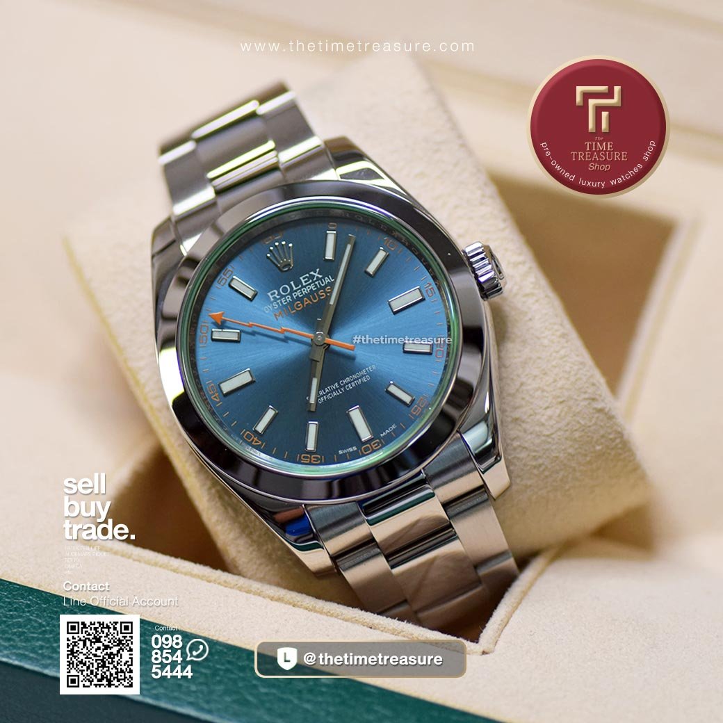 Rolex 116400GV Milgauss Stainless Steel 40mm Blue Dial With Green Crystal