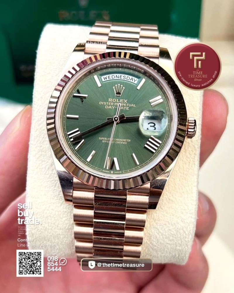 Rolex 228235 Day-Date Full Rose Gold Olive Green Dial