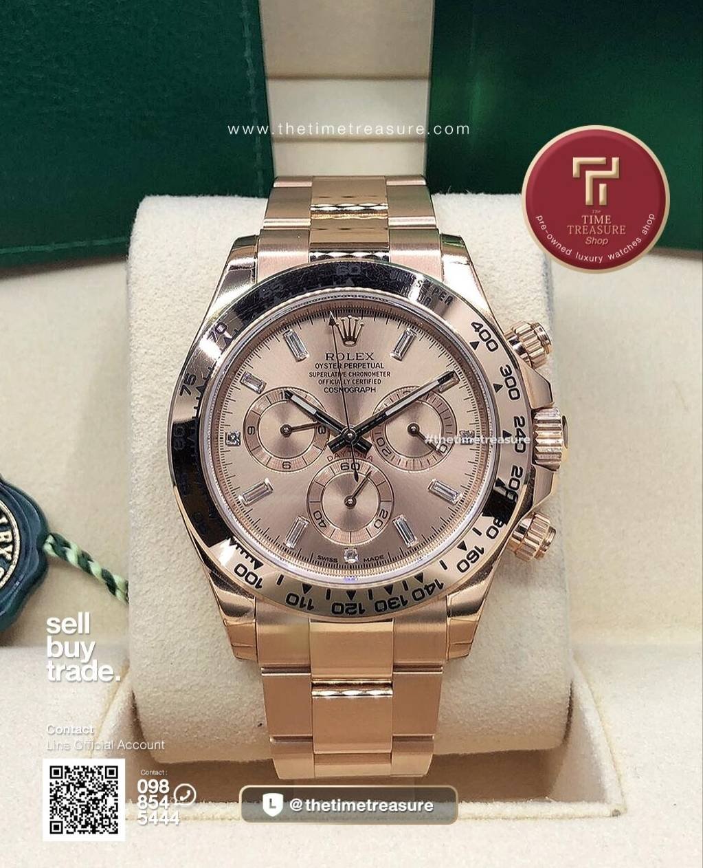 Rolex Daytona 116505A Full Rose Gold Rosegold Sundust Diamond Baguette Dial