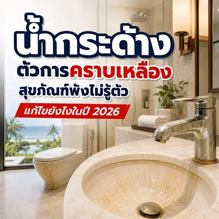 น้ำกระด้างทำให้สุขภัณฑ์ในโรงแรมเกิดคราบเหลืองและคราบตะกรันสะสม