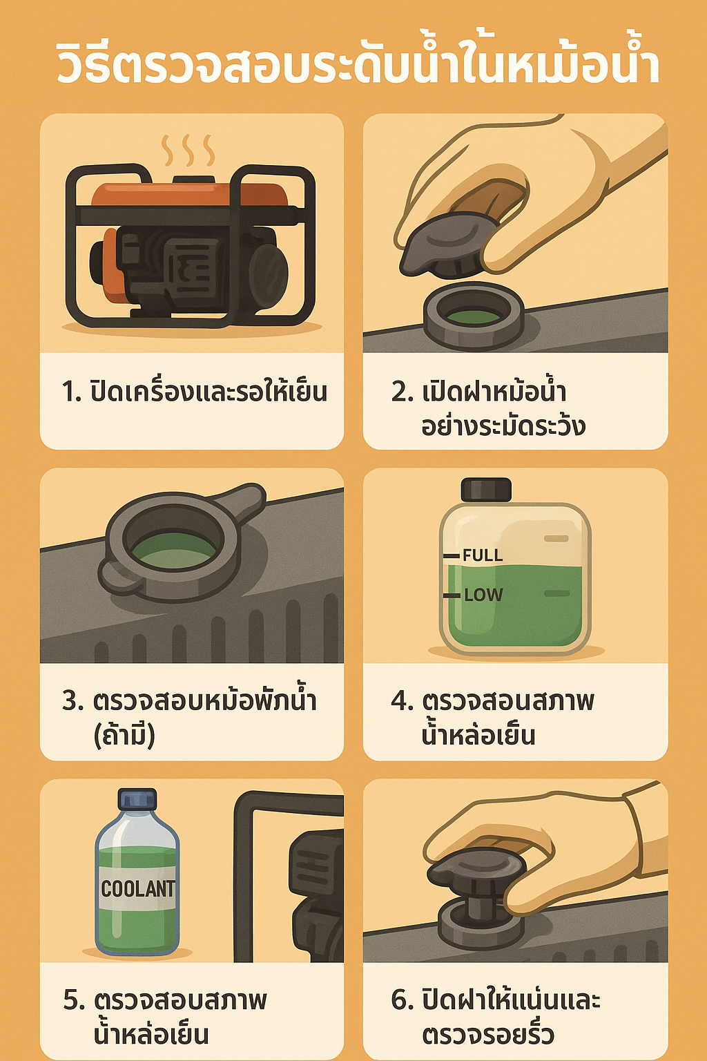 วิธีตรจสอบระดับน้ำในหม้อน้ำหรือระบบระบายความร้อนควรทำอย่างไร