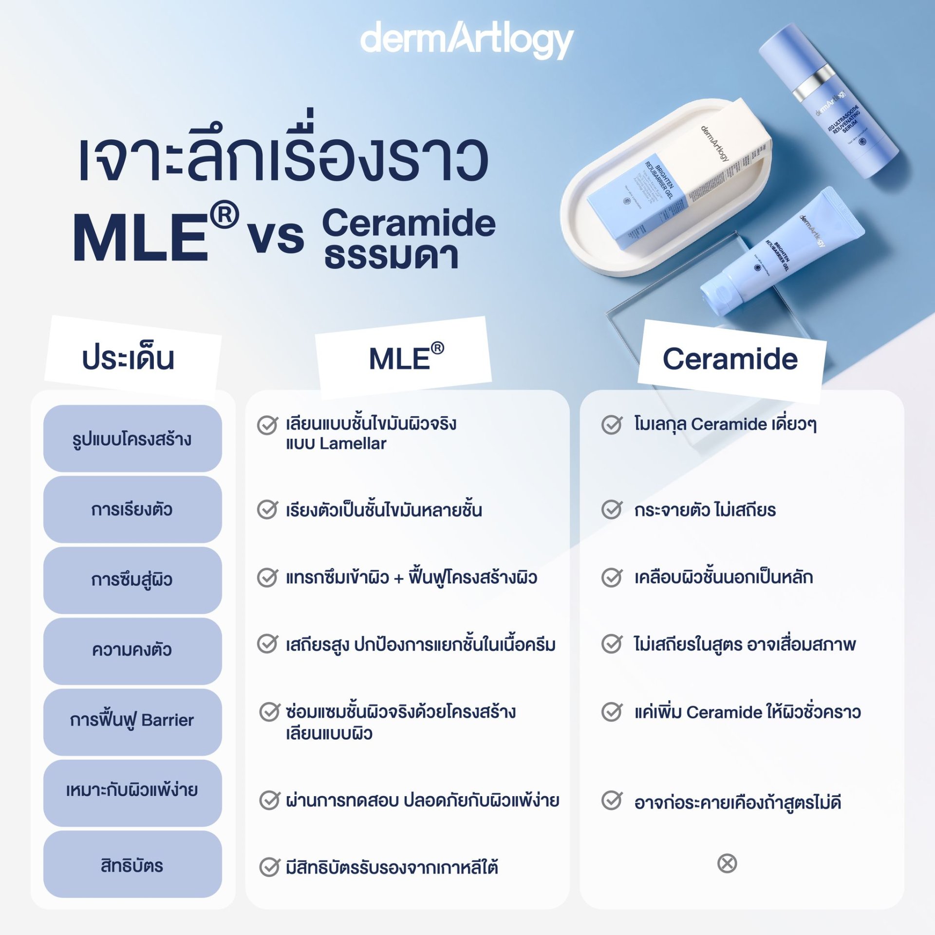 MLE® Technology vs Ceramides ทั่วไป ทำไมการเรียงตัวแบบ กางเขน ถึงกู้ผิวพังได้ล้ำกว่าแค่การเติมความชุ่มชื้น?