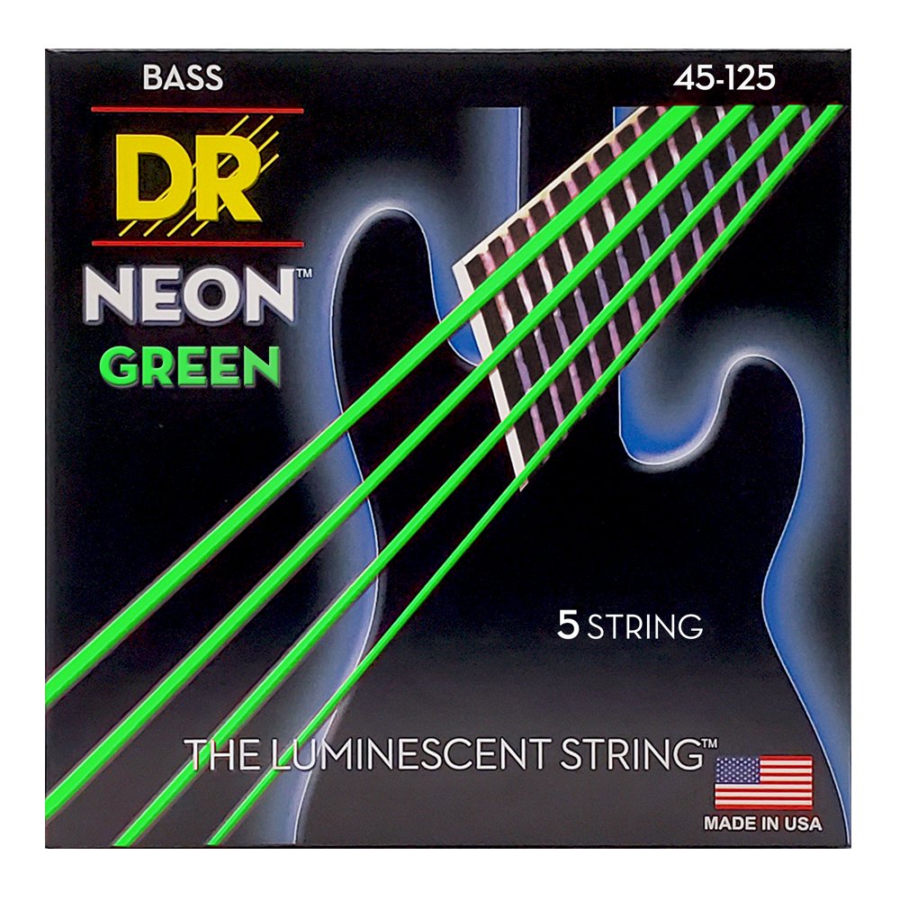 DR Strings Neon Green Bass 45-125 Medium 5-String