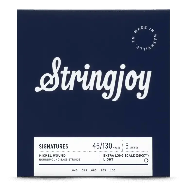 Stringjoy Light Gauge (45-130) 5 String Extra Long Scale Nickel Wound Bass Guitar Strings