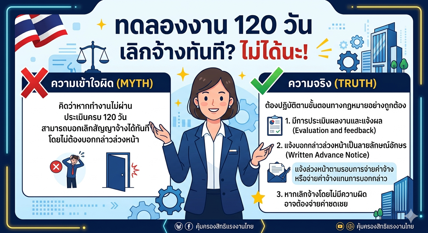 "ทดลองงาน 120 วัน นายจ้างเลิกจ้างได้ทันทีโดยไม่ต้องบอกล่วงหน้า" ได้เหรอ?