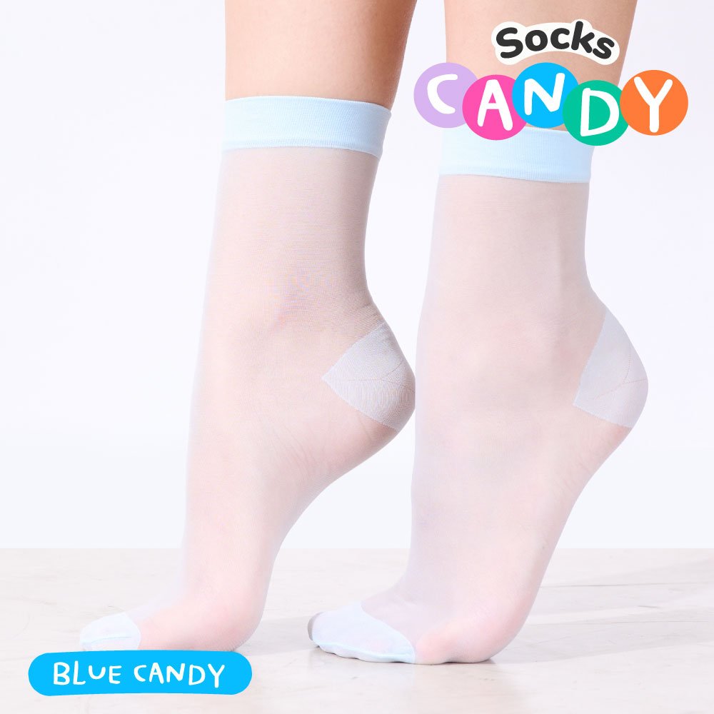 Candy Socks ถุงเท้าเนื้อบาง สีฟ้าอ่อน Blue Candy รหัส CDAH-LB