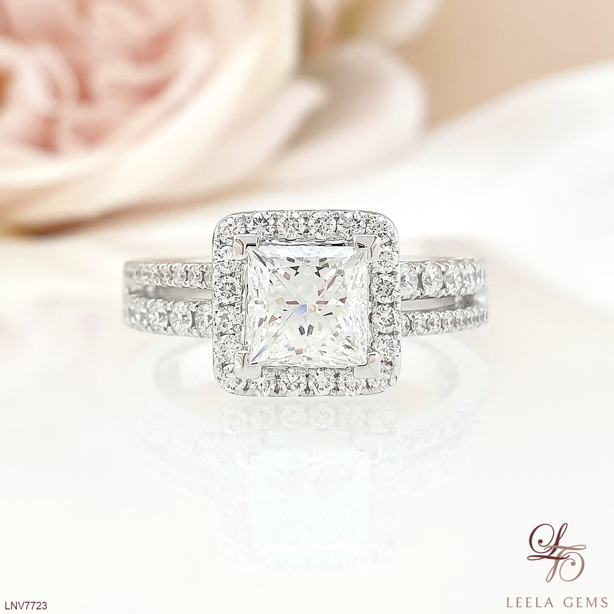 Princess Cut Engagement Ring with Halo - Darry Ring
