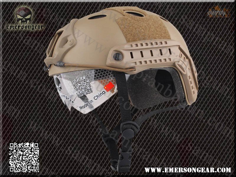 หมวก Emerson Fast Helmet BJ Type มีแว่นในตัว สีทราย