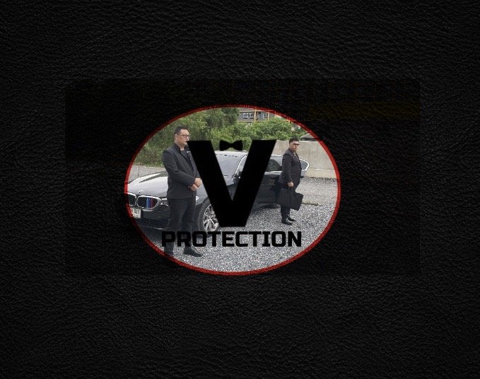 v protection logo with bodyguard inside