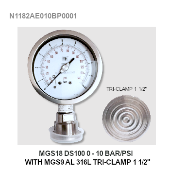 MGS18 DS100 0-10Bar/psi With MGS9AL 316 TRI CLAMP 1 1/2"
