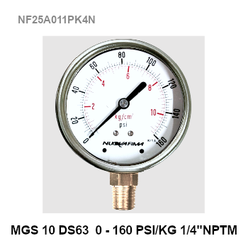 0-160 PSI (0-11 kg/cm²) Ø 2.5" Brass Lower NPTM