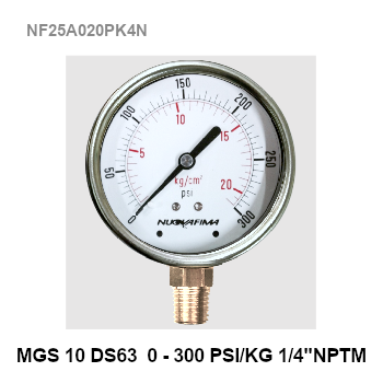 0-300PSI (0-20 Kg) Ø 2.5" Brass Lower NPTM