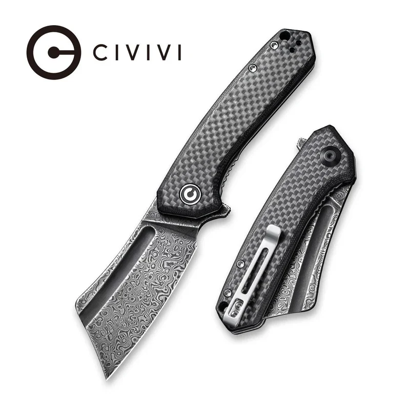 CIVIVI Mini Bullmastiff Flipper Knife Carbon Fiber & G10 Handle (2.97" Damascus Blade) C2004DS-1