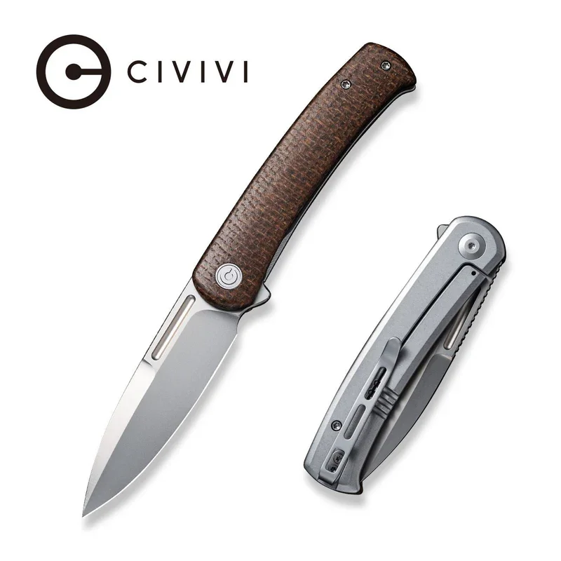 CIVIVI Cetos Flipper Knife Micarta With Stainless Steel Handle (3.48" 14C28N Blade) C21025B-1