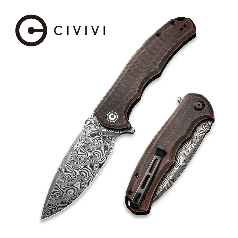 CIVIVI Praxis Flipper Knife Copper Handle (3.74" Damascus Blade) C803DS-3