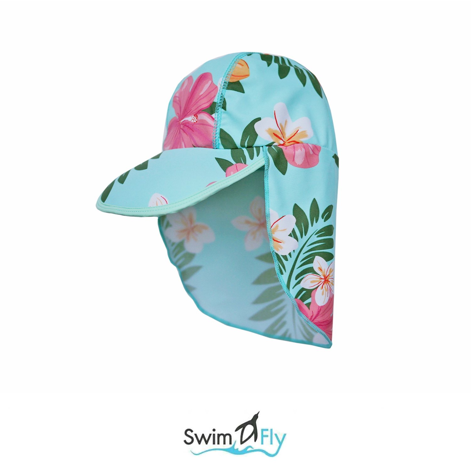 หมวกว่ายน้ำแบบบังแดดบริเวณหน้าและคอ ลายดอกไม้