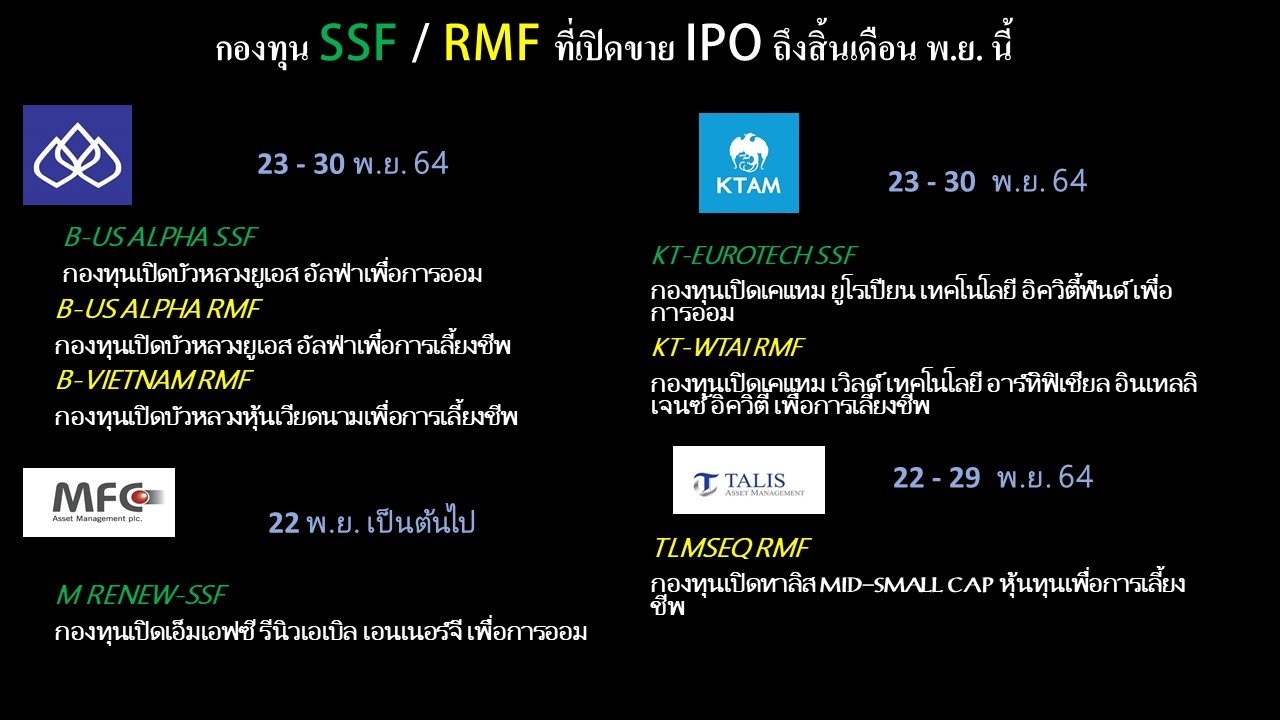 7 กองทุน SSF-RMF ใหม่ เปิดขาย ipo ถึงสิ้นเดือนพฤศจิกายนนี้
