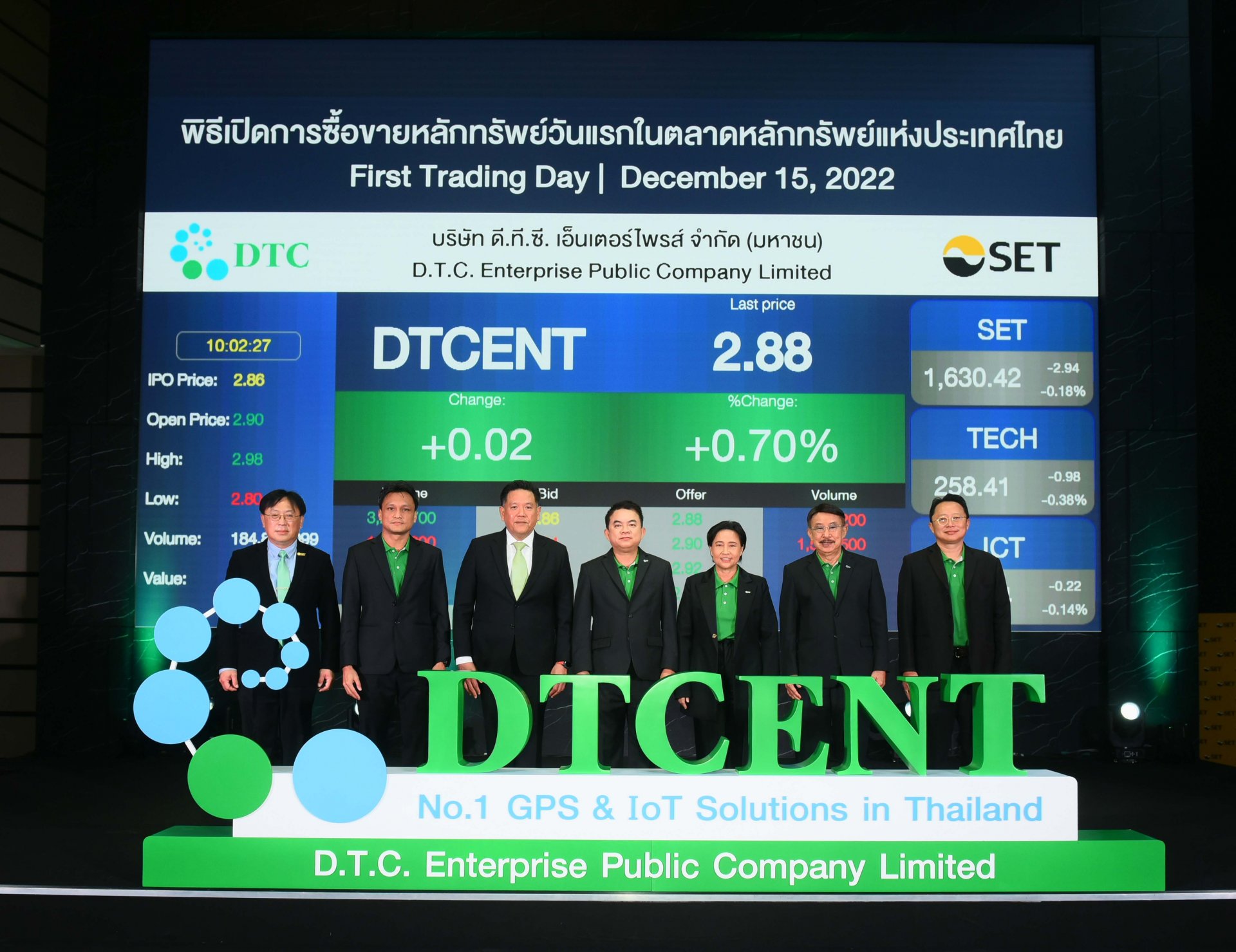 ผู้บริหาร DTCENT ร่วมบันทึกความทรงจำในโอกาสเข้าซื้อขายตลาดหลักทรัพย์ฯ วันแรก
