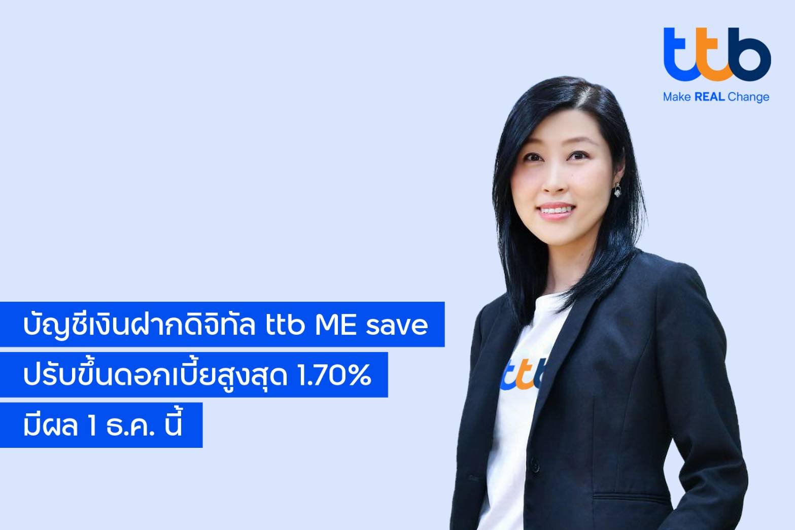 ttb ปรับขึ้นอัตราดอกเบี้ยเงินฝากเงินดิจิทัล ทีทีบี มีเซฟ เป็นปีละ 1.70% มีผล 1 ธ.ค.นี้