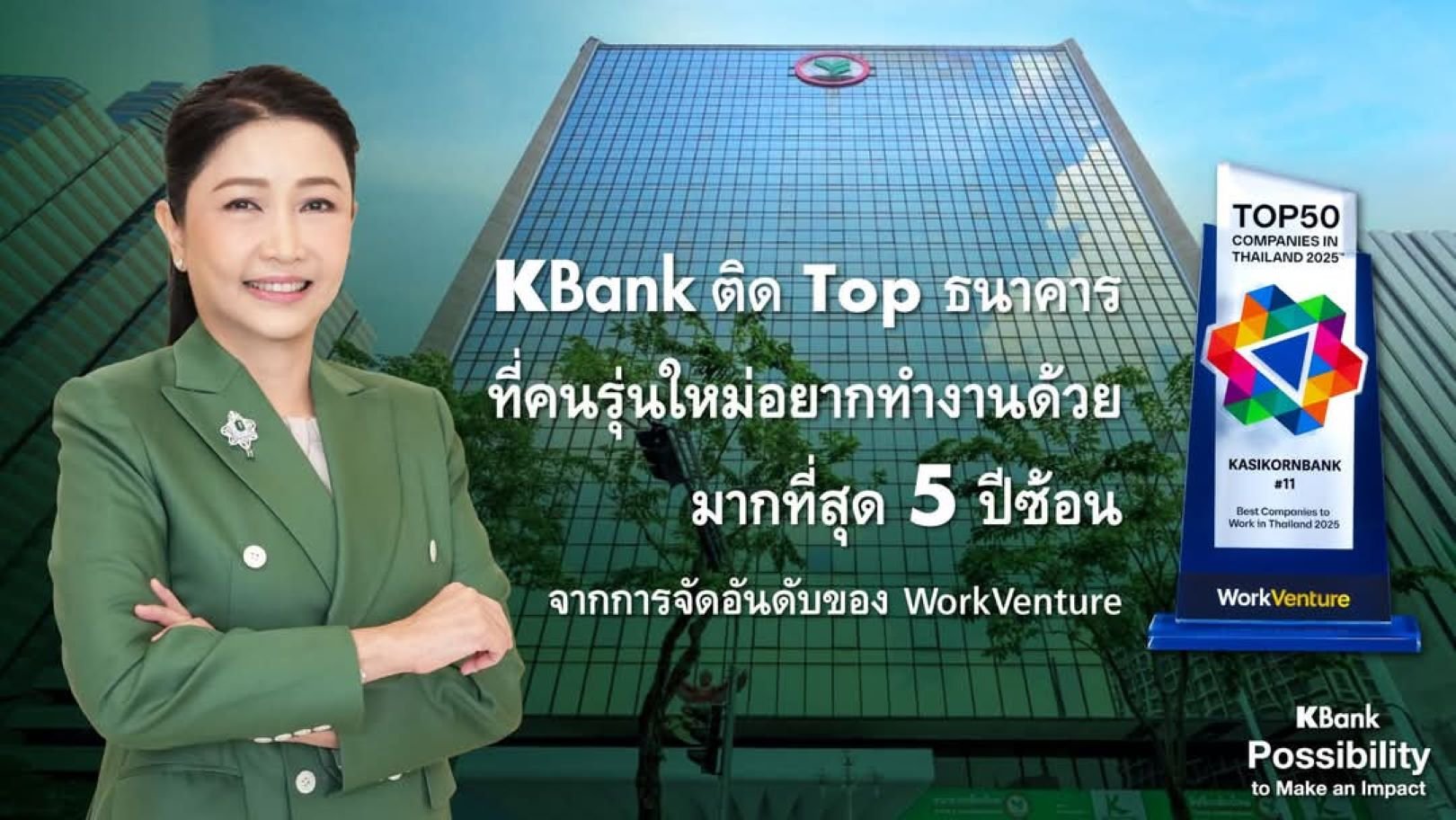 KBANK คว้ารางวัลองค์กรการเงินในฝันที่คนรุ่นใหม่ อยากทำงานด้วยมากที่สุด ประจำปี 2568