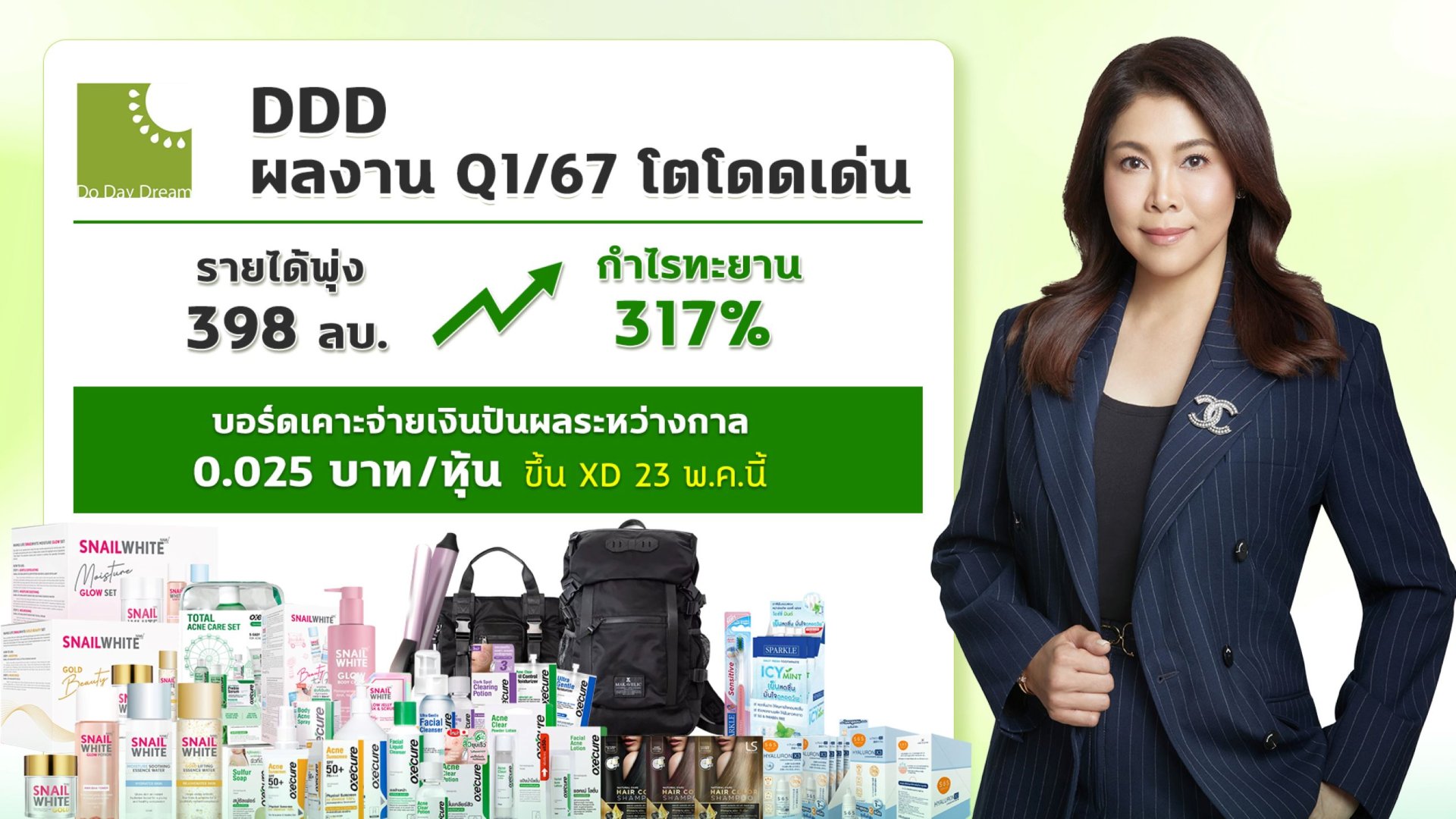 DDD แจกปันผลหุ้นละ 0.025 บาท ขึ้น XD 23 พ.ค. นี้ รับกำไรไตรมาสแรกโตกว่า 3 เท่าตัว