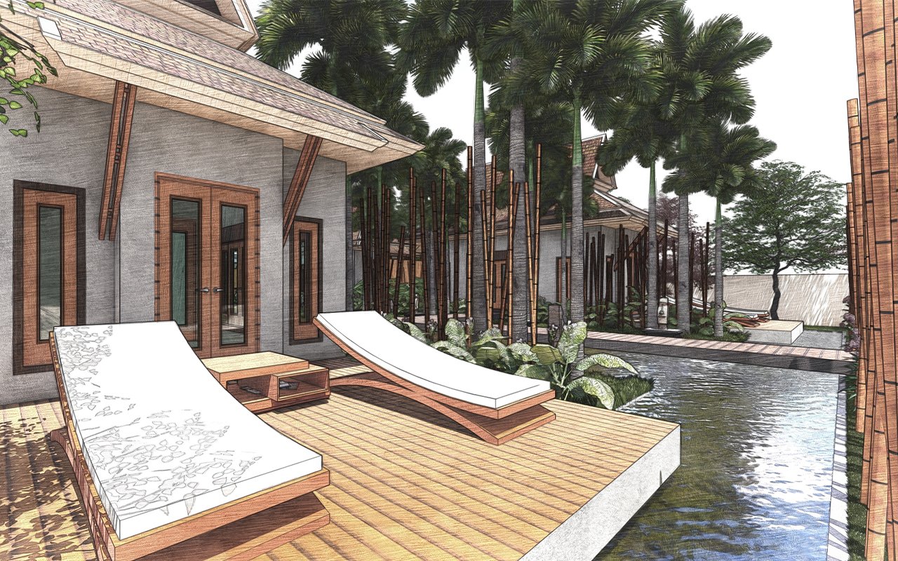 ออกแบบและเขียนแบบ บ้านพักสไตล์รีสอร์ท เชียงใหม่ พัทยา ชลบุรี Landscape Architecture Design Residence