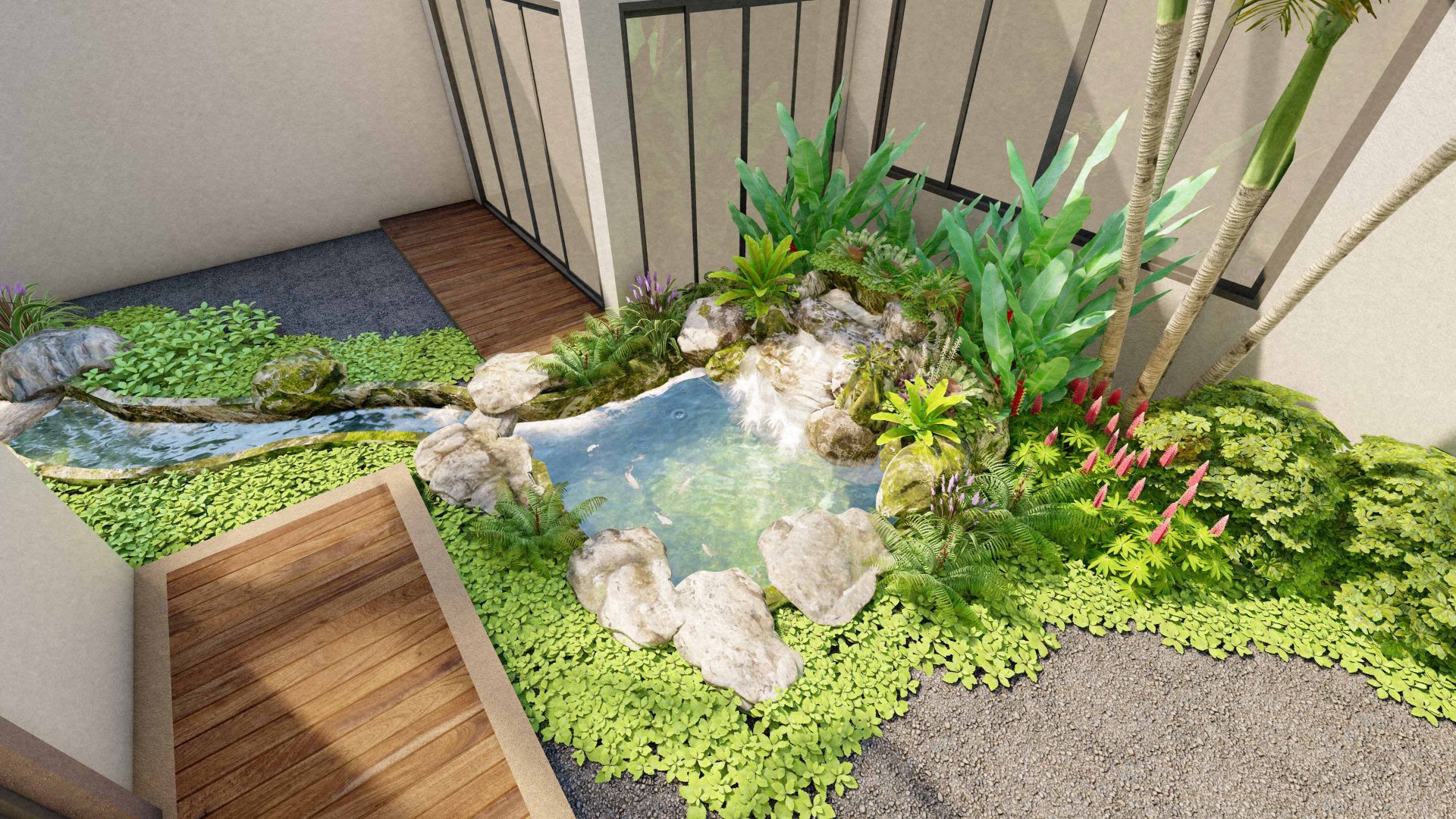 ออกแบบ จัดสวน น้ำตกในสวน หินเทียม ราคาถูก สวนบ้าน เชียงใหม่ ชลบุรี 