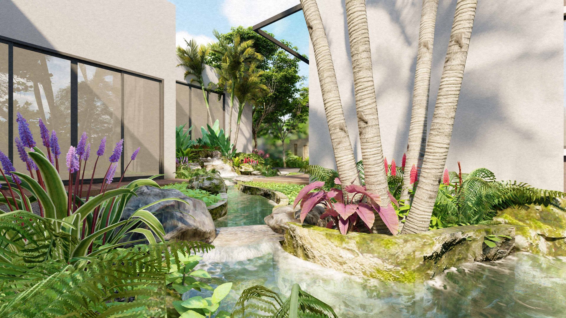 ออกแบบ จัดสวน น้ำตกในสวน หินเทียม ราคาถูก สวนบ้าน เชียงใหม่ ชลบุรี 