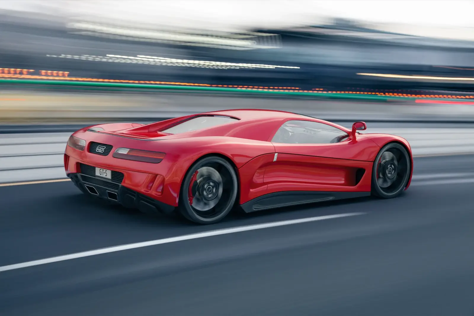 รถสปอร์ตสีแดงขณะขับขี่ แสดงเส้นสายของ Aerodynamics
