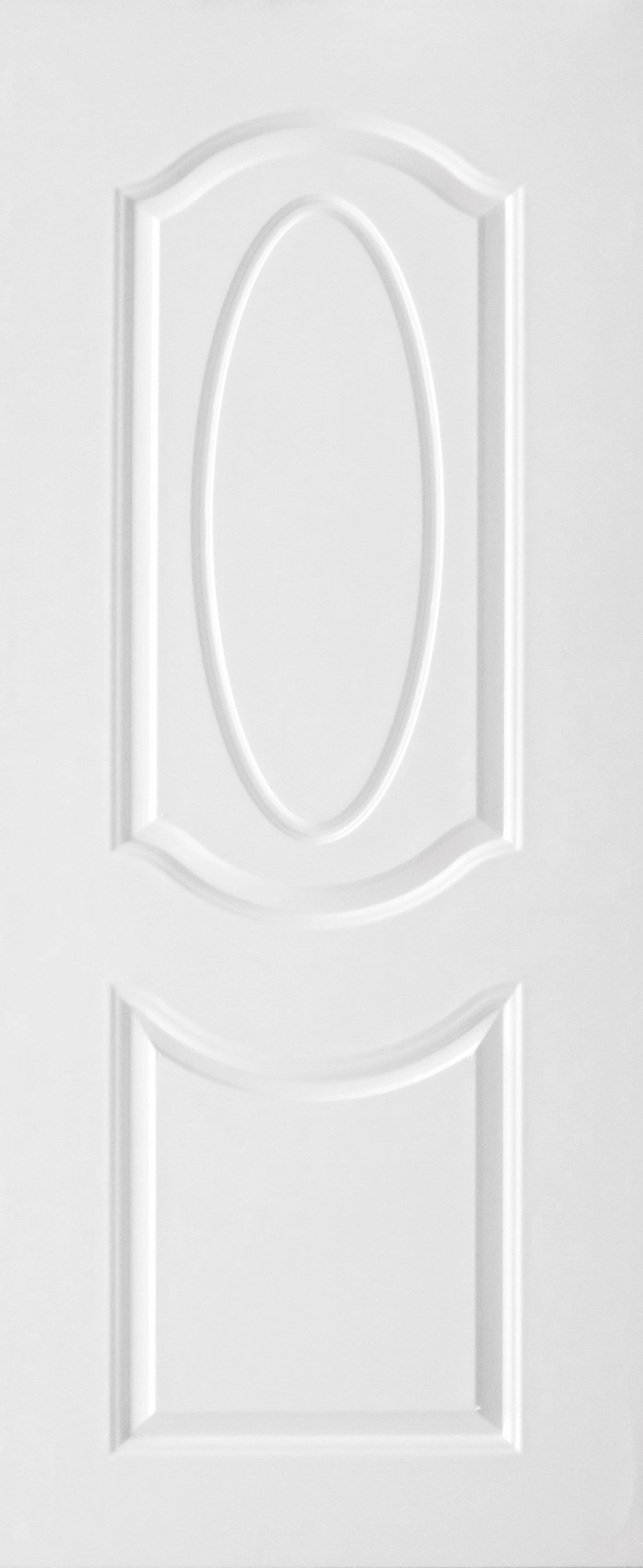 ประตูUPVC ผิวหน้าลายไม้ สีขาว บานลูกฟัก 2 ช่องโค้ง