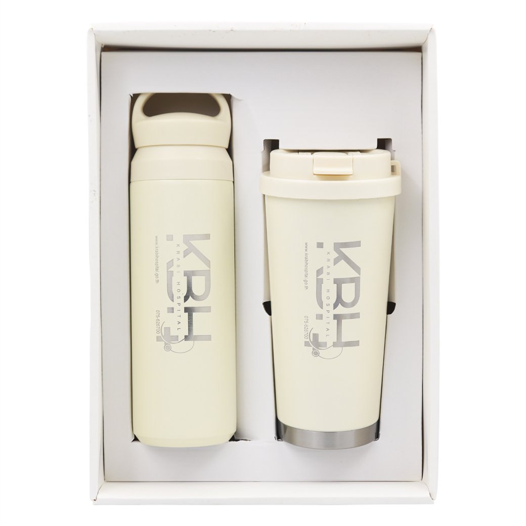 ผลงานสินค้าซัมอัพพรีเมี่ยม Giftset premium กระบอกน้ำเก็บอุณหภูมิ แก้วน้ำเก็บอุณหภูมิโลโก้เลเซอร์ กล่องกระดาษอาร์ตการ์ด