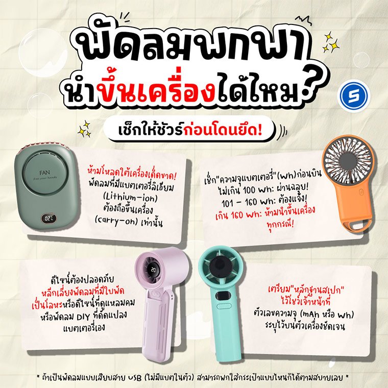 พัดลมพกพานำขึ้นเครื่องได้ไหม?