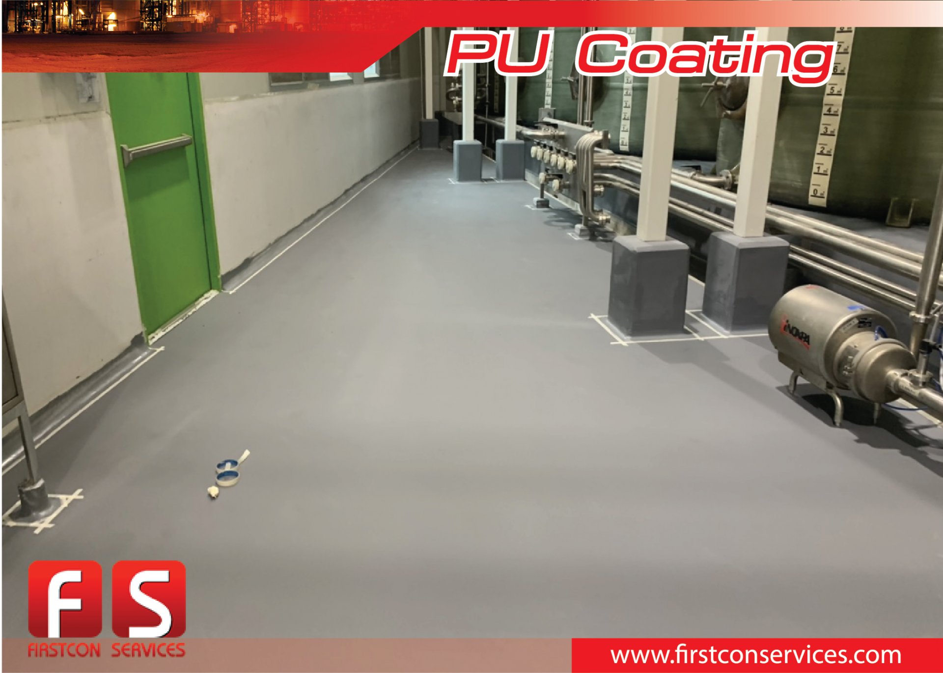 งานเคลือบพื้น ด้วย PU coating ห้องเครื่อง