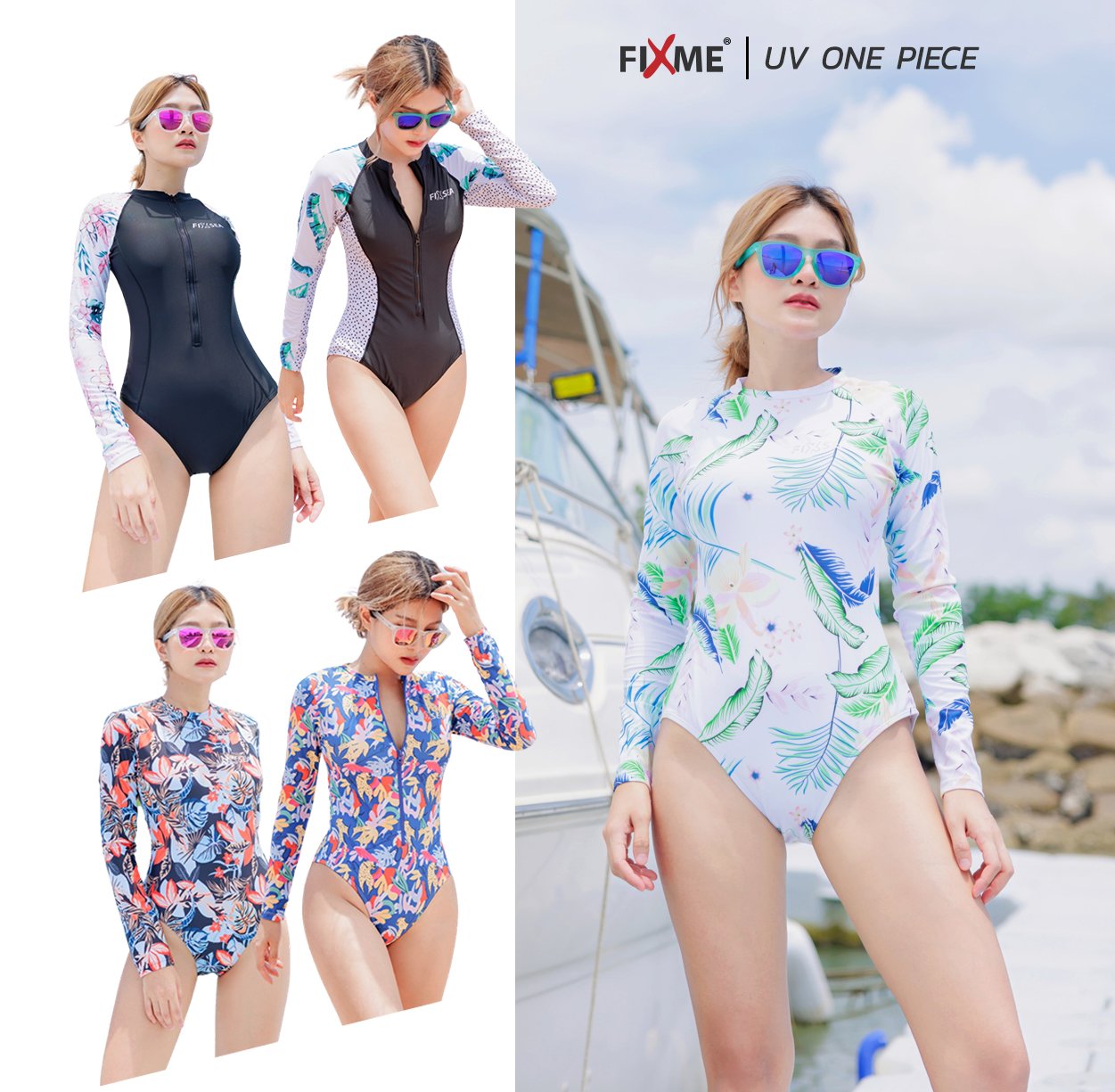 UV  Sleeve Swimsuit ชุดว่ายน้ำ ชุดเซิร์ฟ วันพีช แขนยาว FIXME One Piece