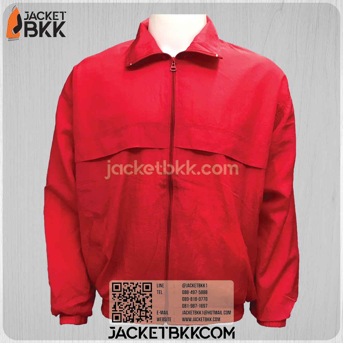 เสื้อแจ็คเก็ต ผ้าร่มย่นสีแดง