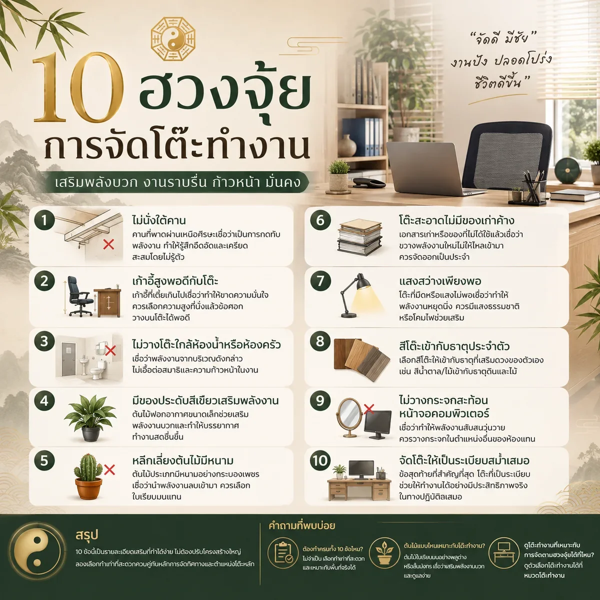 10 ข้อฮวงจุ้ยการจัดโต๊ะทำงาน เช็คลิสต์ทำตามได้ง่าย