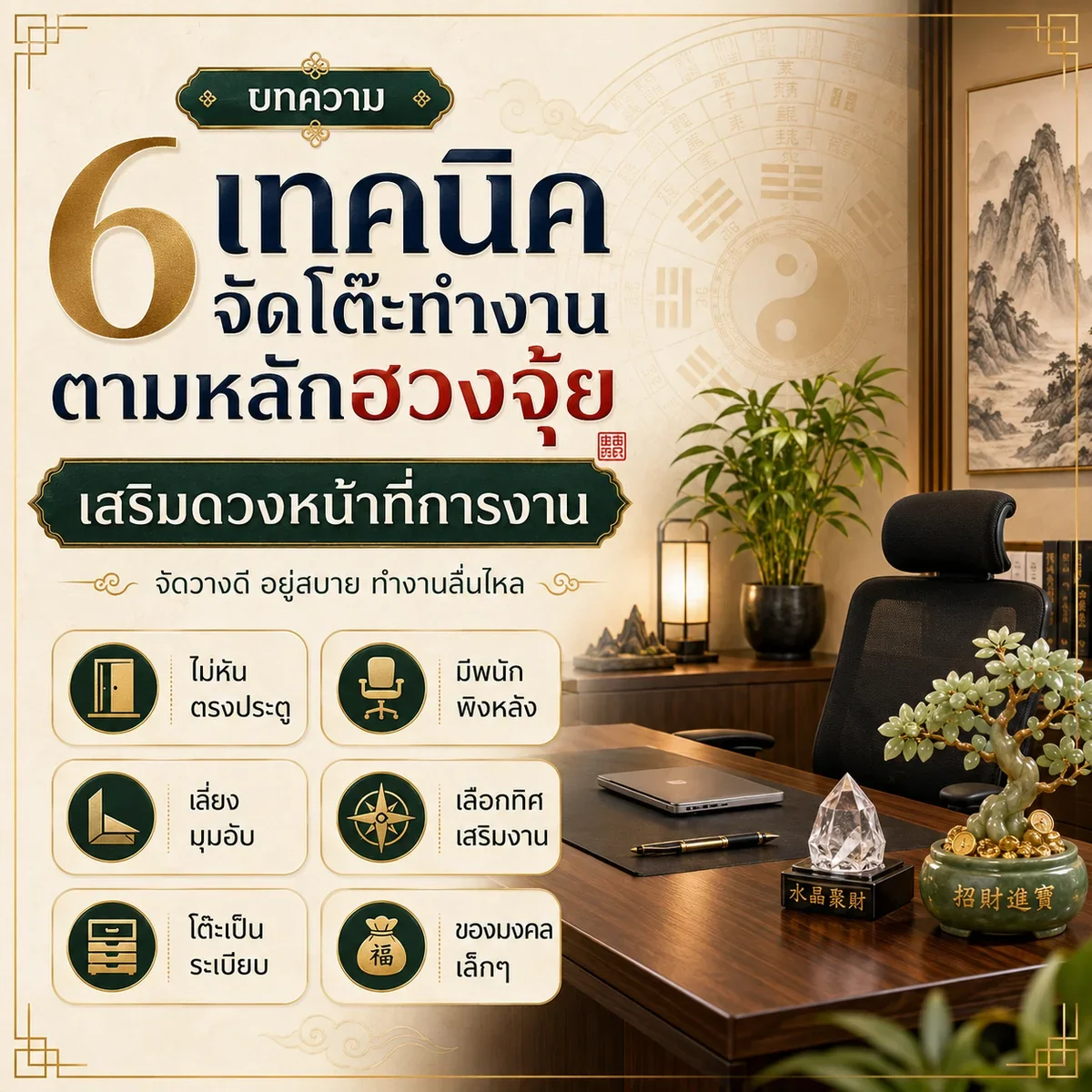 6 เทคนิคจัดโต๊ะทำงานตามหลักฮวงจุ้ย เสริมดวงหน้าที่การงาน