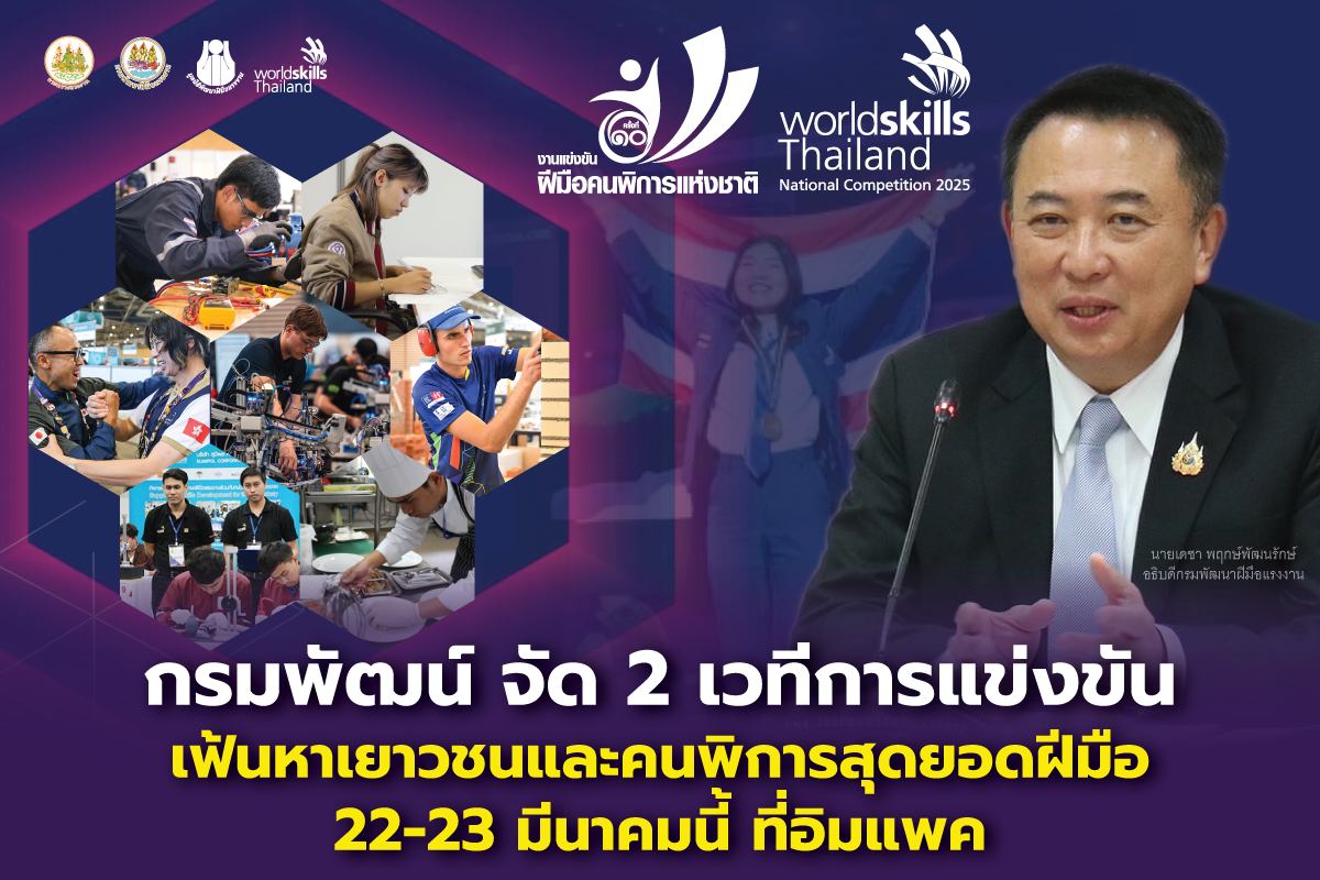 "กรมพัฒน์"จัด 2 เวทีการแข่งขันเฟ้นหาเยาวชคนน-พิการสุดยอดฝีมือ 22-23 มีนาคมนี้ ที่อิมแพค "กรมพัฒน์"จัด 2 เวทีการแข่งขันเฟ้นหาเยาวชคนน-พิการสุดยอดฝีมือ 22-23 มีนาคมนี้ ที่อิมแพค