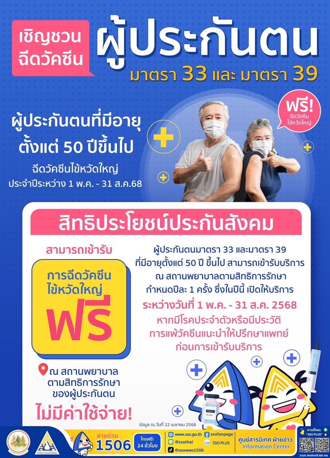 "สปส."เชิญชวนผู้ประกันตนม.33-ม.39 ฉีดวัคซีนไข้หวัดใหญ่ฟรีตั้งแต่1พ.ค.-31ส.ค.นี้ "สปส."เชิญชวนผู้ประกันตนม.33-ม.39 ฉีดวัคซีนไข้หวัดใหญ่ฟรีตั้งแต่1พ.ค.-31ส.ค.นี้