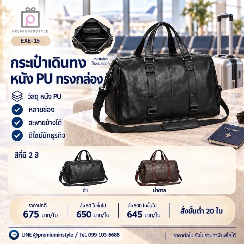 กระเป๋าเดินทางหนัง PU ทรงกล่อง พิมพ์โลโก้ ของพรีเมี่ยม รหัส EXE-15