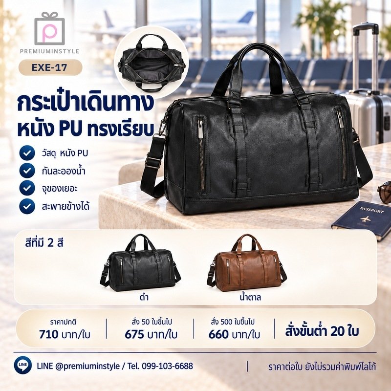 กระเป๋าเดินทางหนัง PU ทรงเรียบ พิมพ์โลโก้ ของพรีเมี่ยม รหัส EXE-17