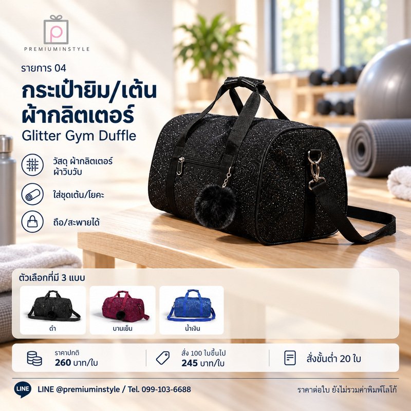 กระเป๋ายิม/เต้น ผ้ากลิตเตอร์ พิมพ์โลโก้ ของพรีเมี่ยม รหัส GC33-04