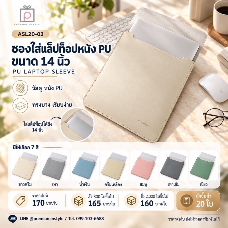 ซองใส่แล็ปท็อป หนัง PU 14 นิ้ว พิมพ์โลโก้ ของพรีเมี่ยม รหัส ASL20-03