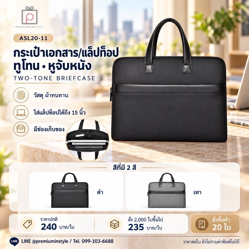 กระเป๋าเอกสาร/แล็ปท็อป ทูโทน หูจับหนัง พิมพ์โลโก้ ของพรีเมี่ยม รหัส ASL20-11