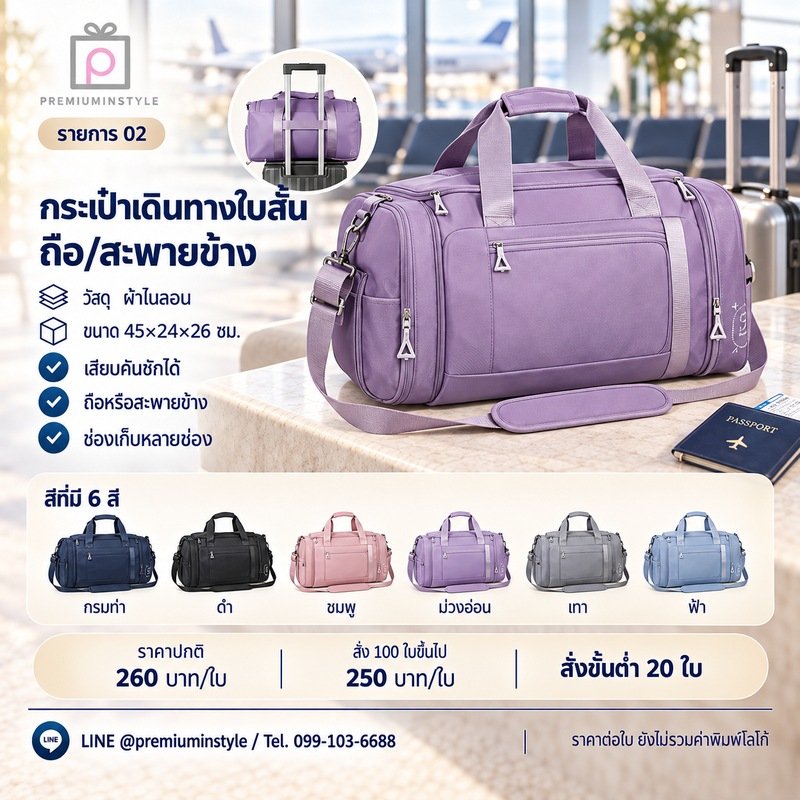 กระเป๋าเดินทางใบสั้น ถือ สะพายข้าง พิมพ์โลโก้ ของพรีเมี่ยม รหัส DF23-02